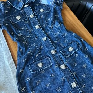 Self-Portrait Blue Denim Mini Dress with White Embellishments
